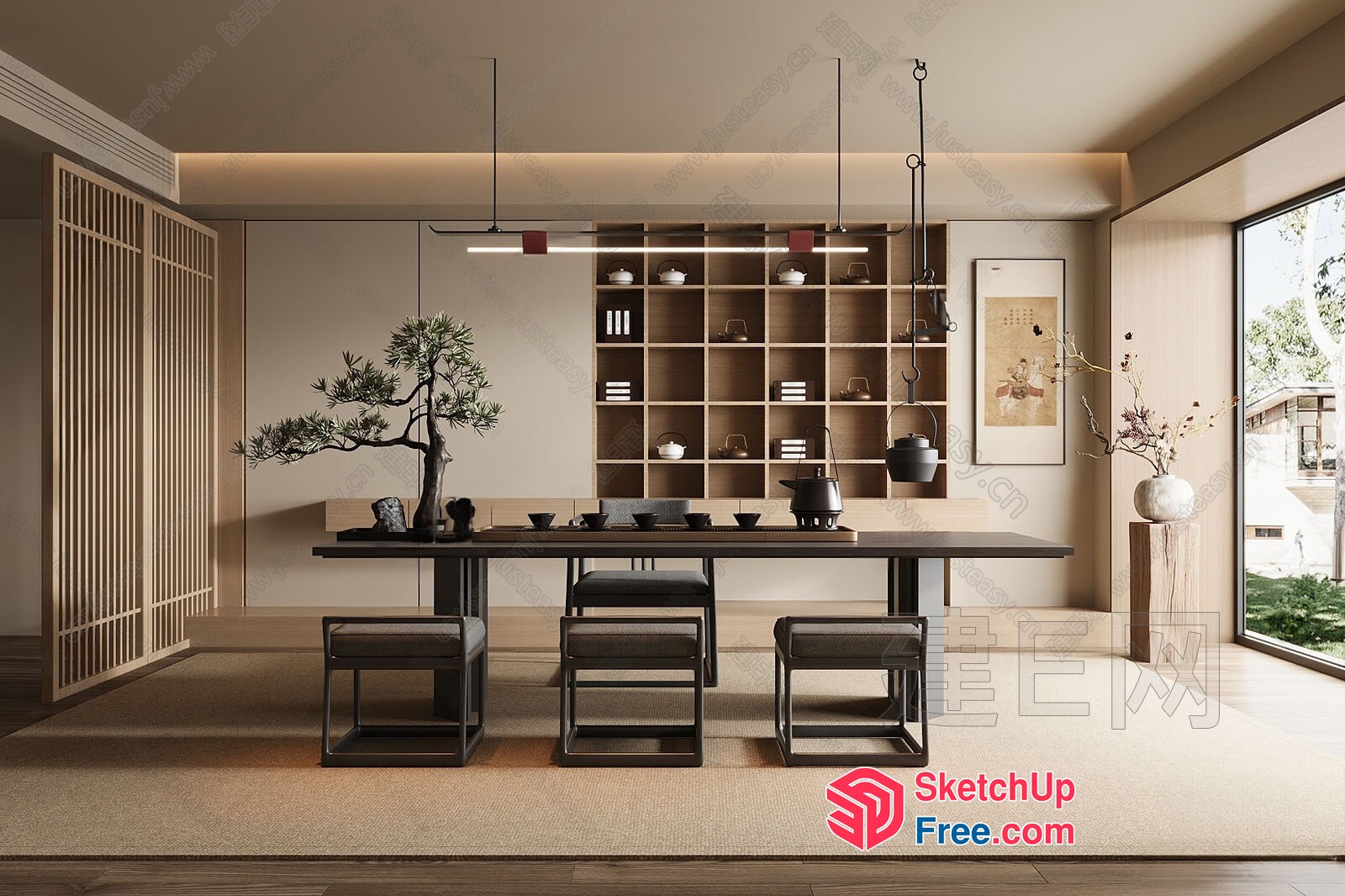 Modern Japanese-Inspired Dining Room 3D SketchUp File
