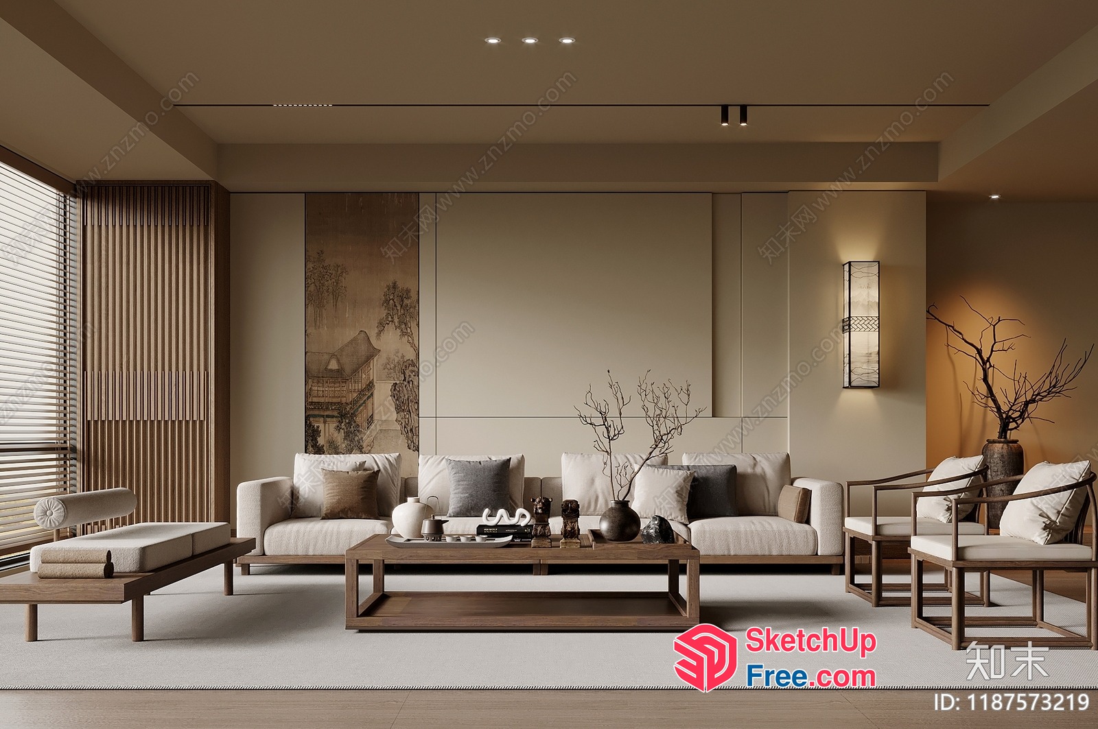 Minimalist Japanese Style Living Room 3D SketchUp File