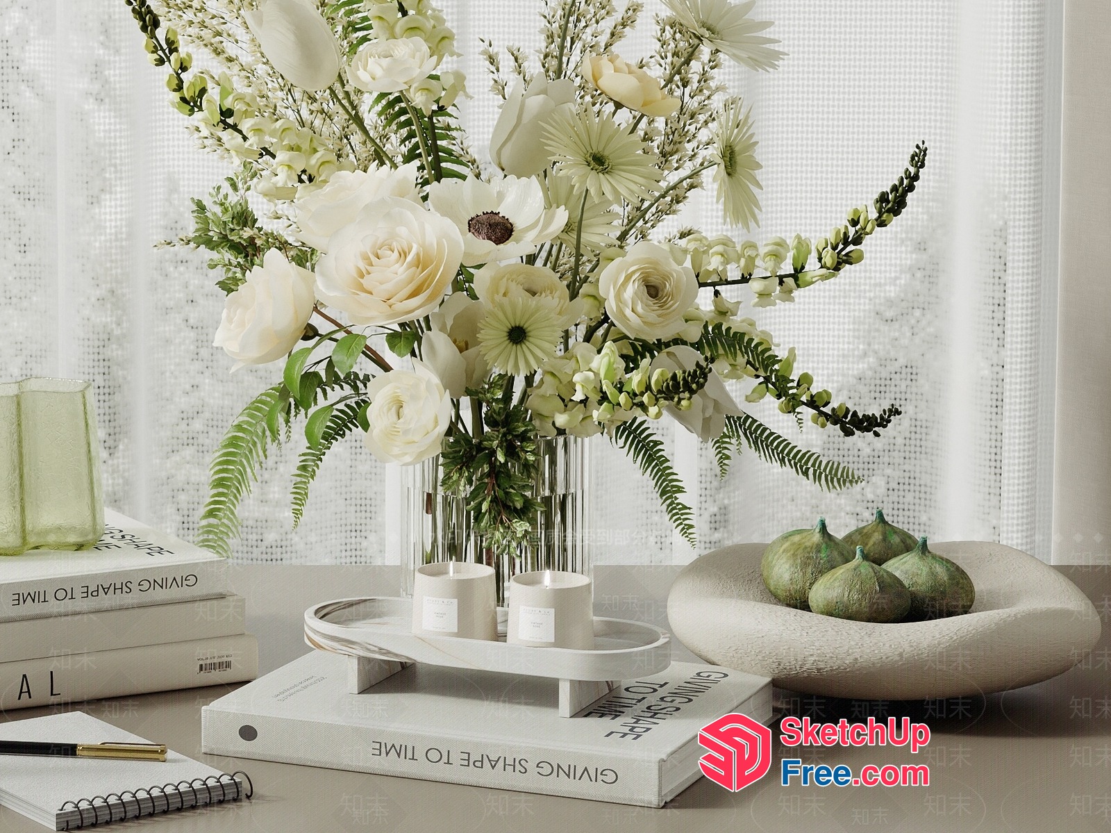 Elegant White And Green Floral Arrangement 3D SketchUp File