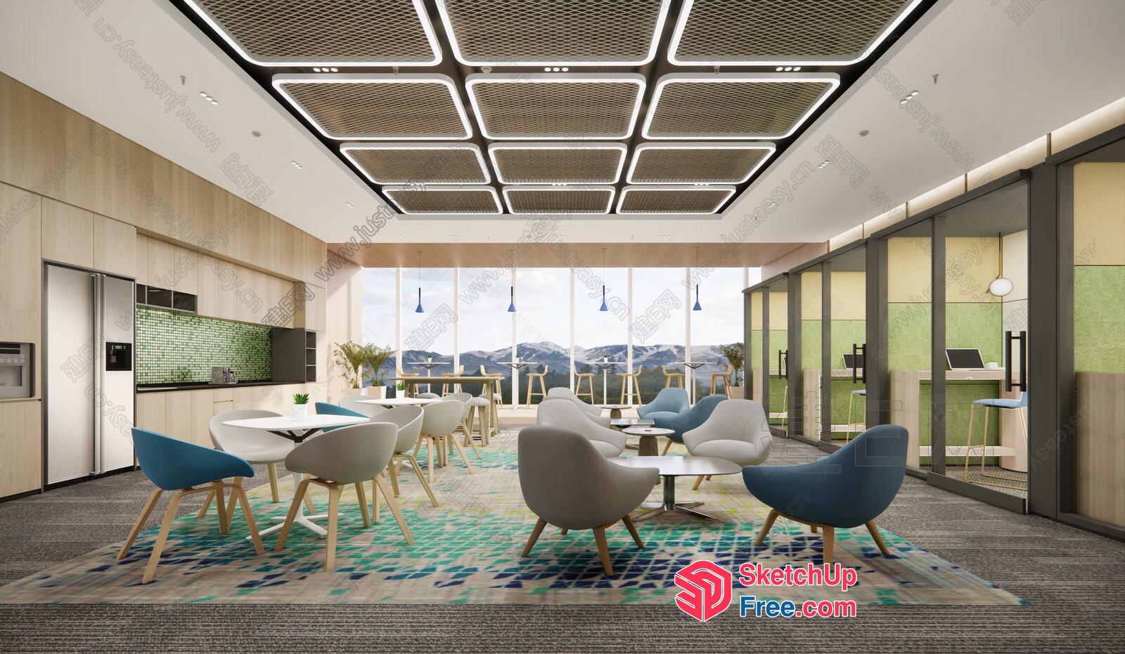 Modern Office Space With Vibrant Color Scheme And Natural Light 3D SketchUp File