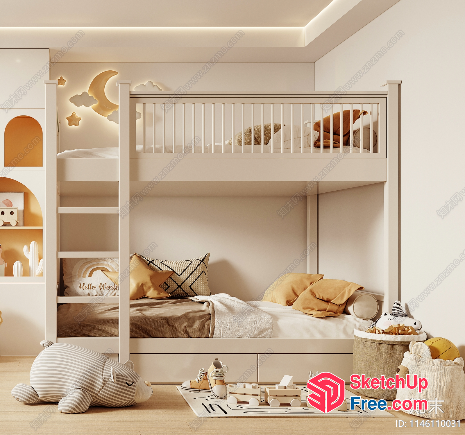 Cozy Modern Minimalist Neutral Kids' Bedroom 3D SketchUp File