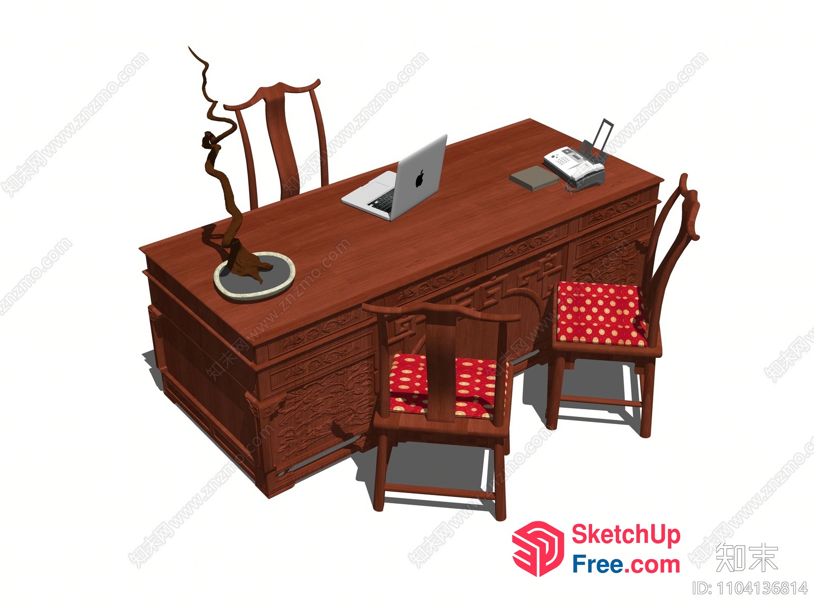 Classic Wood Office Furniture With Ornate Carvings 3D SketchUp File