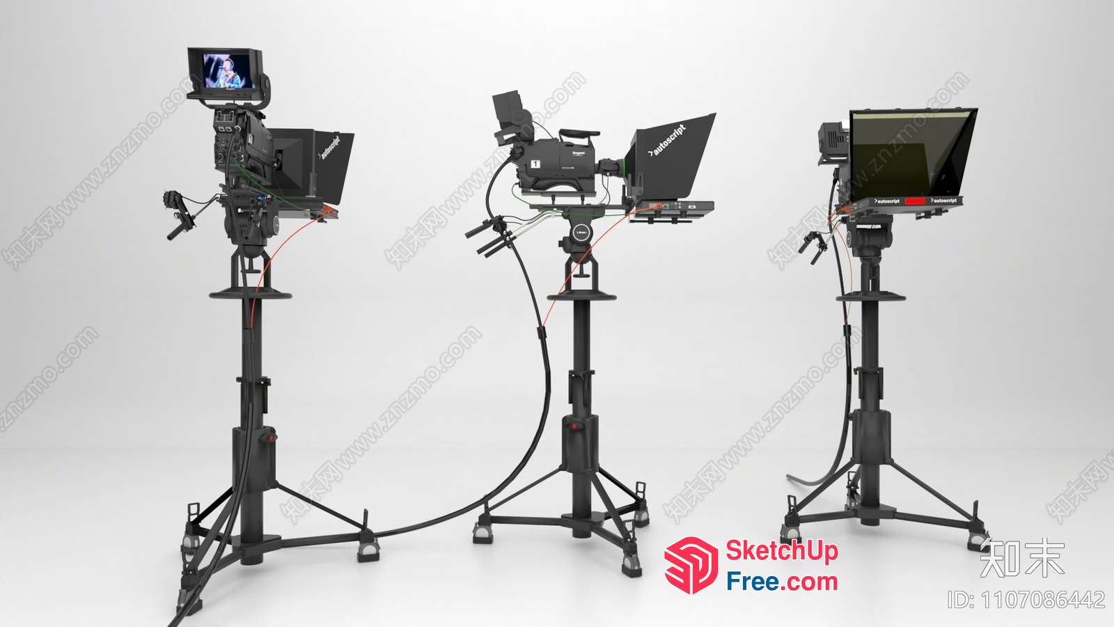 Three Camera Stands In A Row 3D SketchUp File
