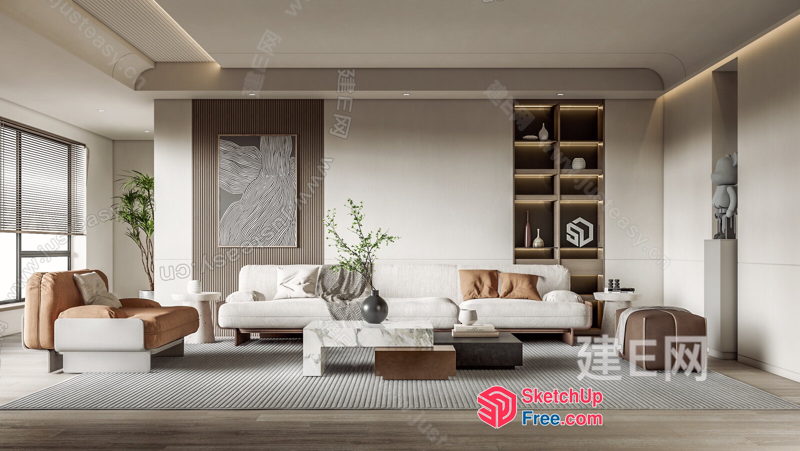 Modern Minimalist Living Room Design With Natural Elements 3D SketchUp File