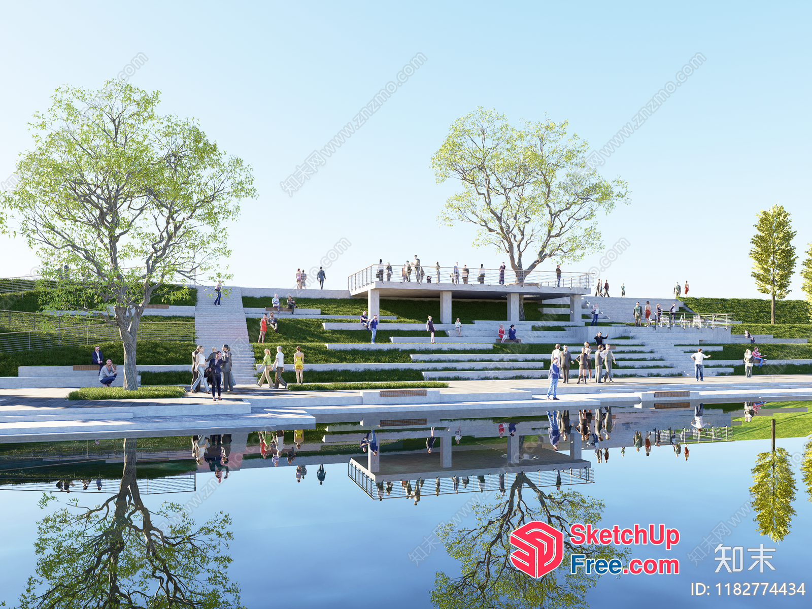 Outdoor Staircase And Terrace Scene 3D SketchUp File