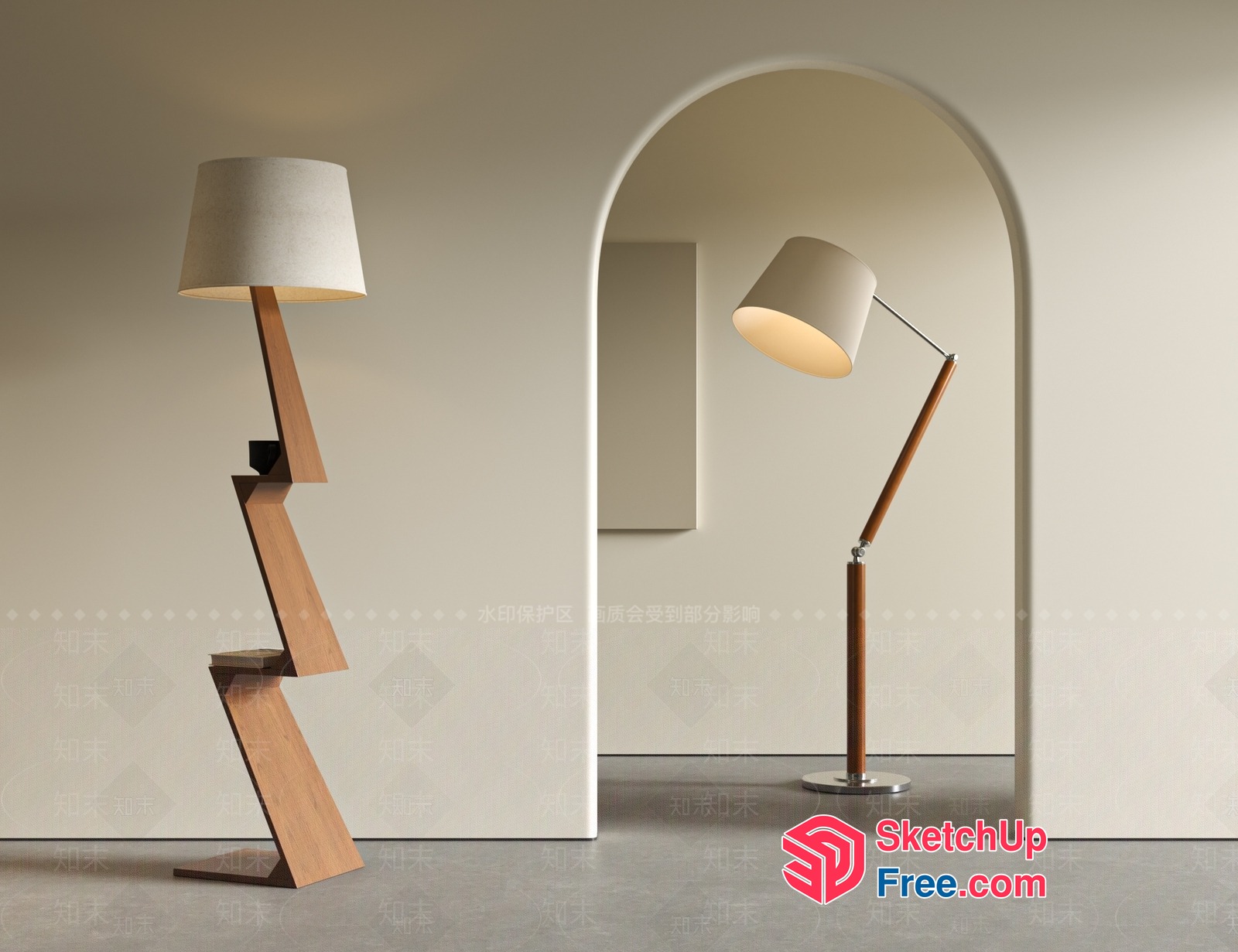 Modern Floor Lamp And Wooden Bookshelf Combination 3D SketchUp File