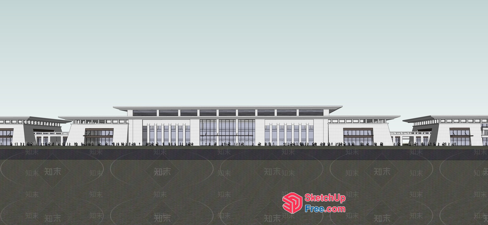 Asian-Style Commercial Building Exterior 3D SketchUp File