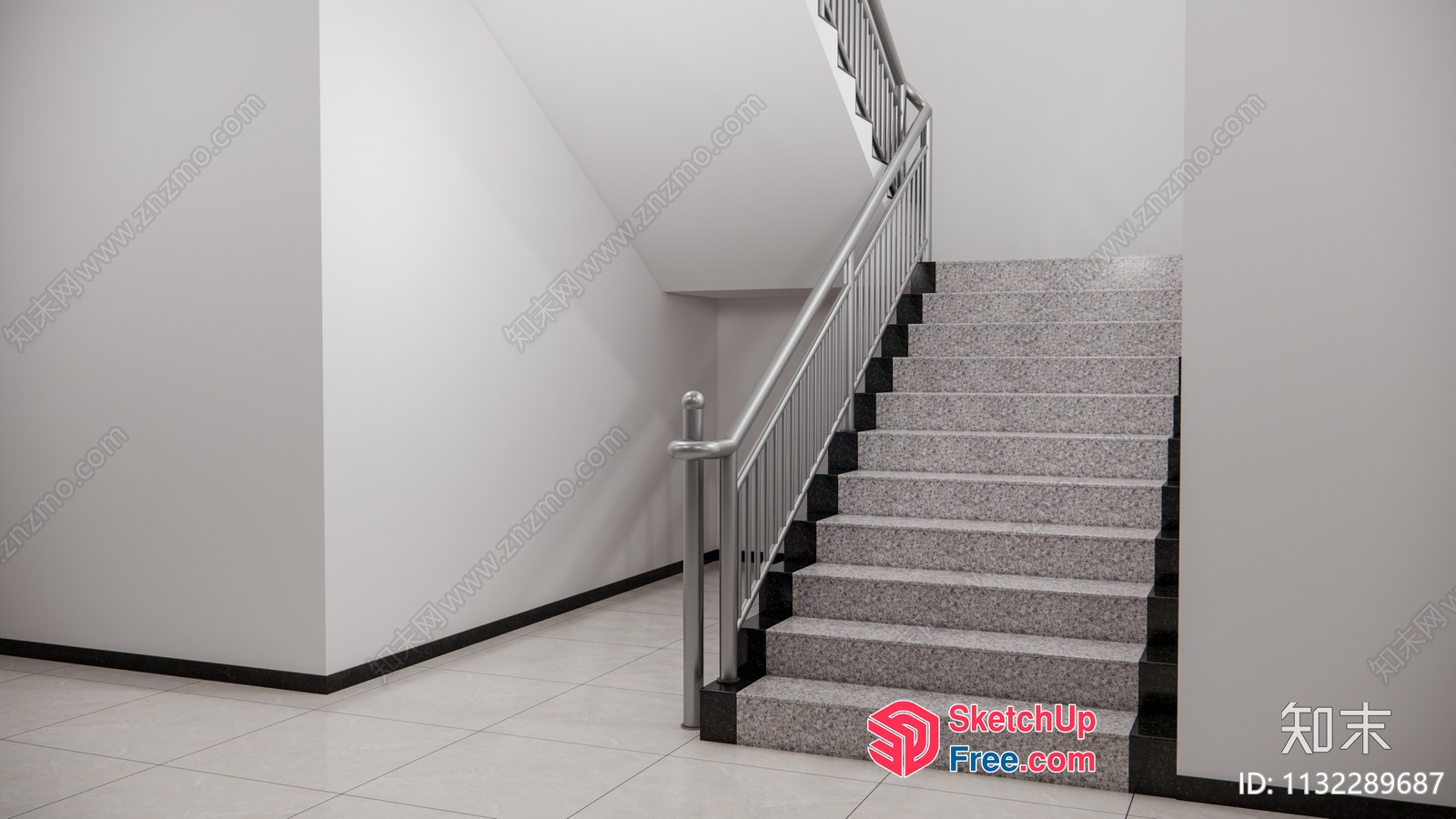 Stairway With Railing And Wall 3D SketchUp File