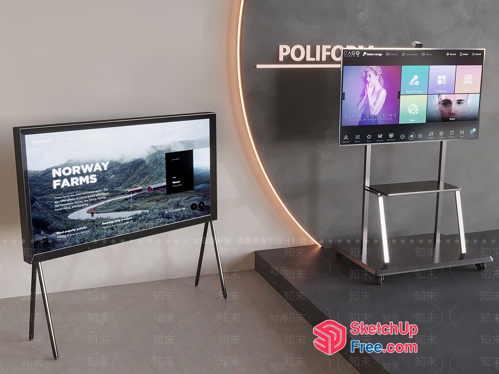 Modern Display Screens And Furniture 3D SketchUp File