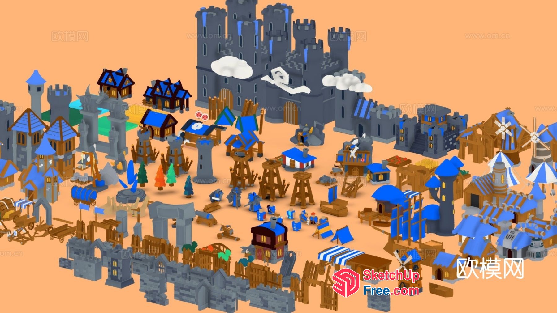 Medieval Castle Village Scene 3D SketchUp File