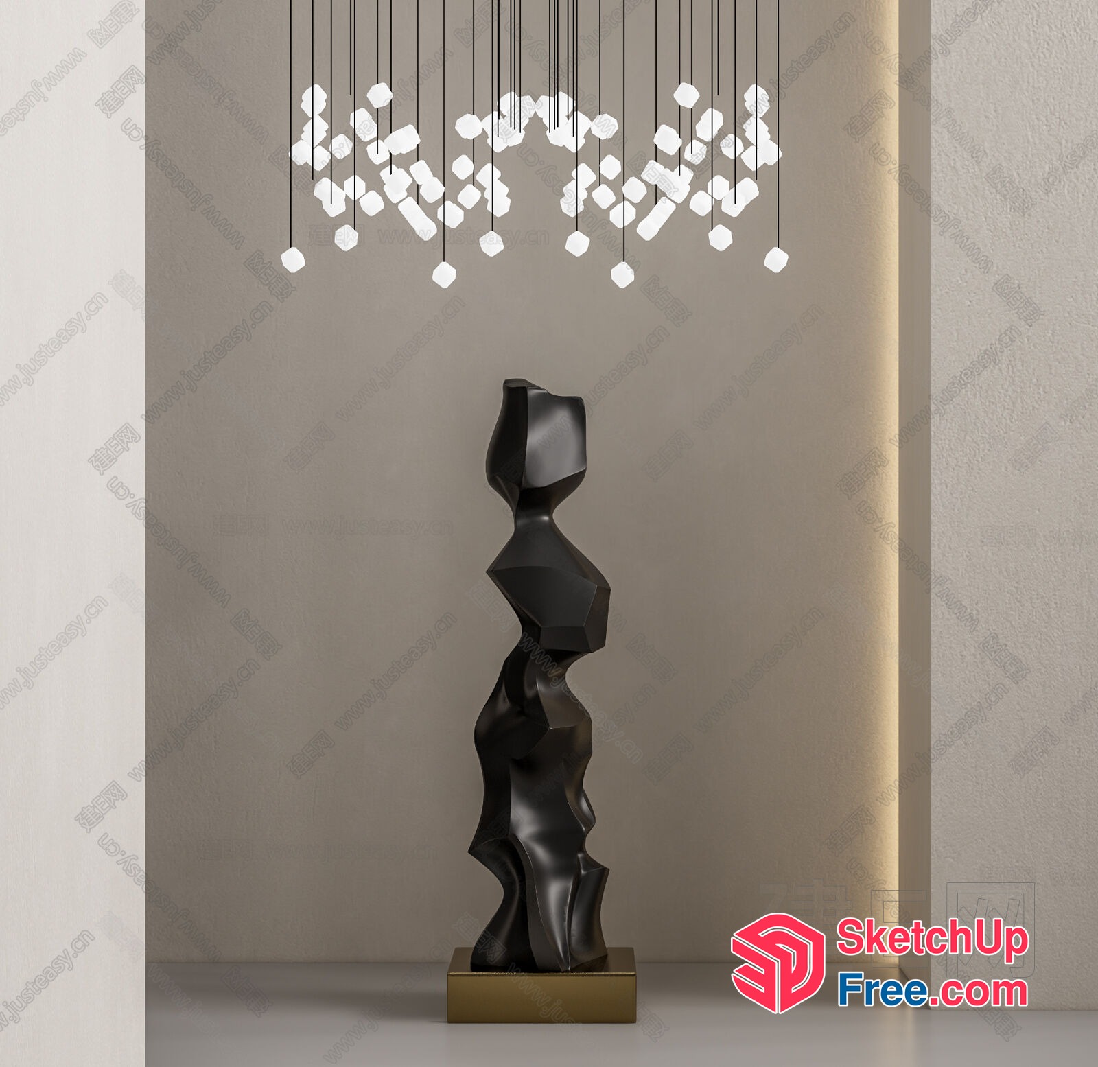 Elegant Modern Black And Gold Abstract Sculpture 3D SketchUp File