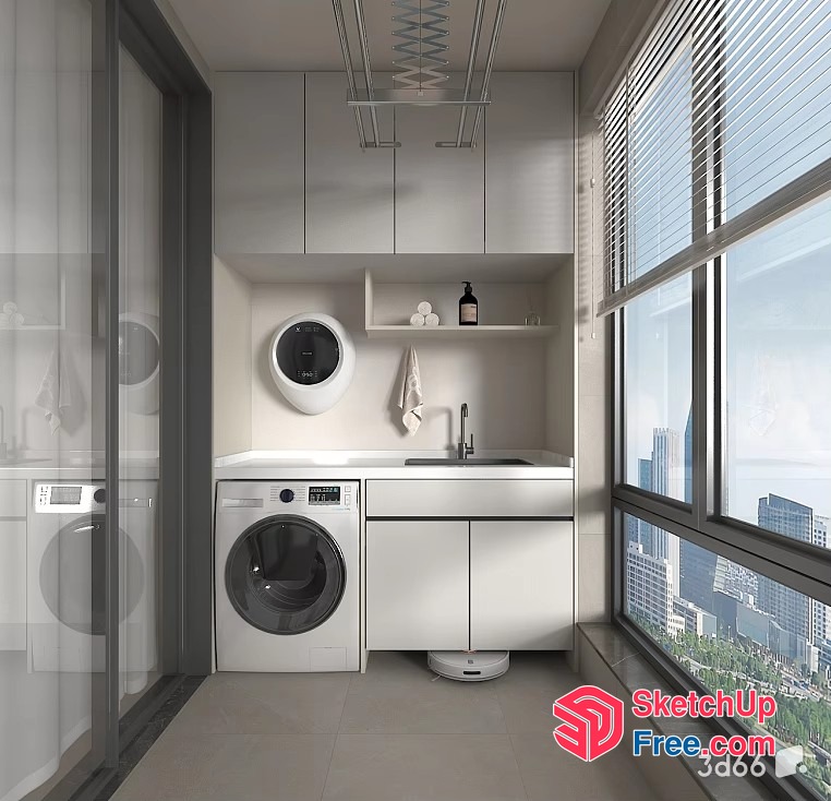 Modern Minimalist Laundry Room With City View 3D SketchUp File