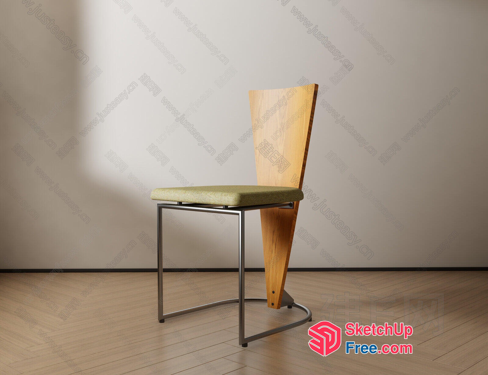 Modern Minimalist Wood And Metal Chair 3D SketchUp File