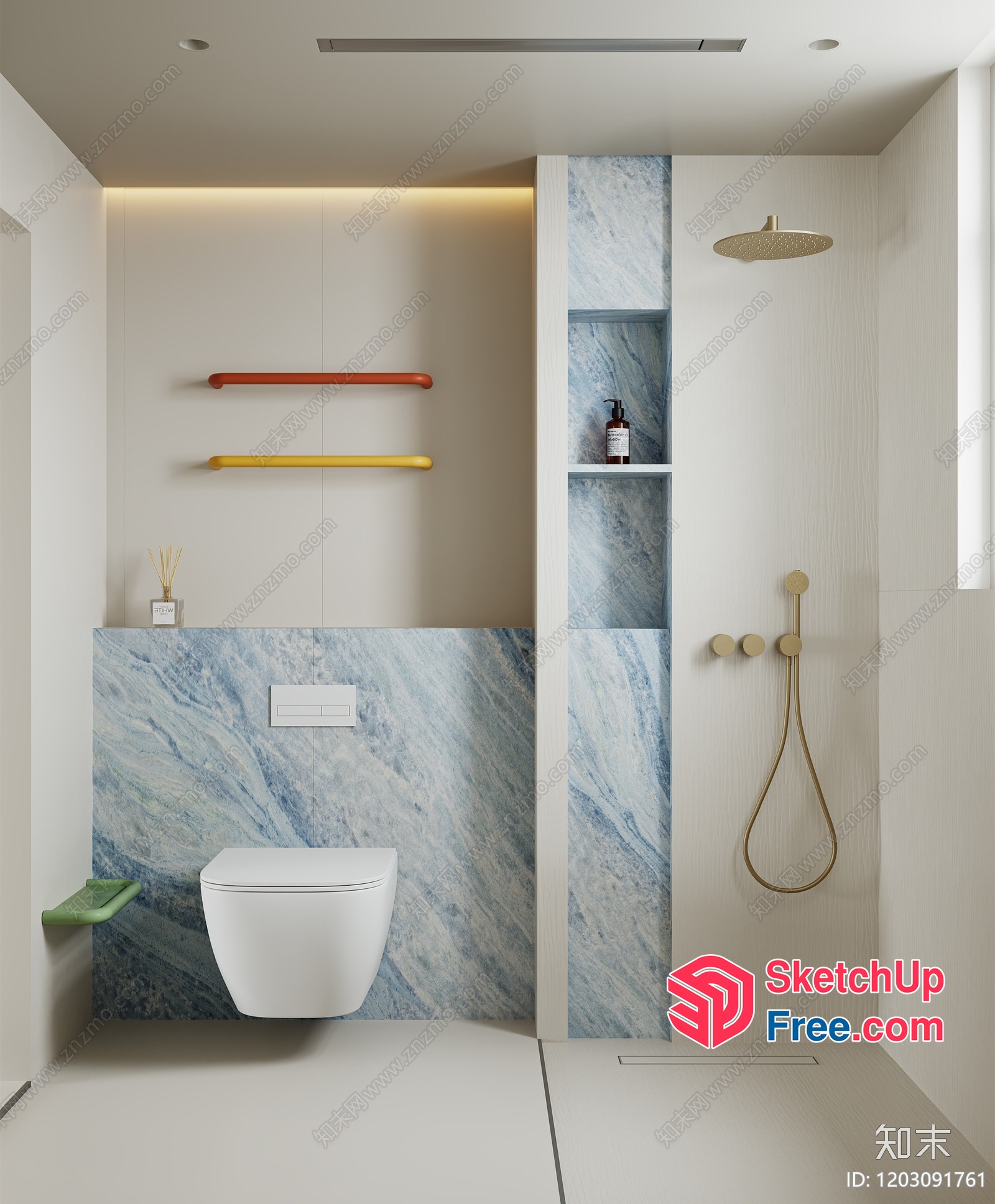Modern Bathroom With Blue Marble Accents And White Fixtures 3D SketchUp File