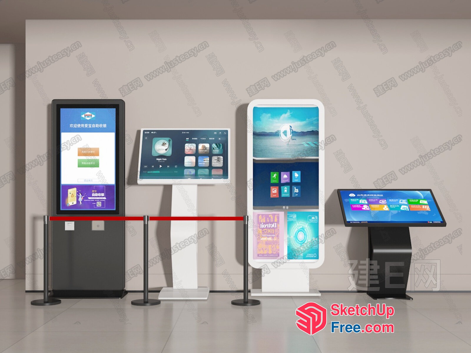 Digital Display Kiosks In Modern Office Setting 3D SketchUp File