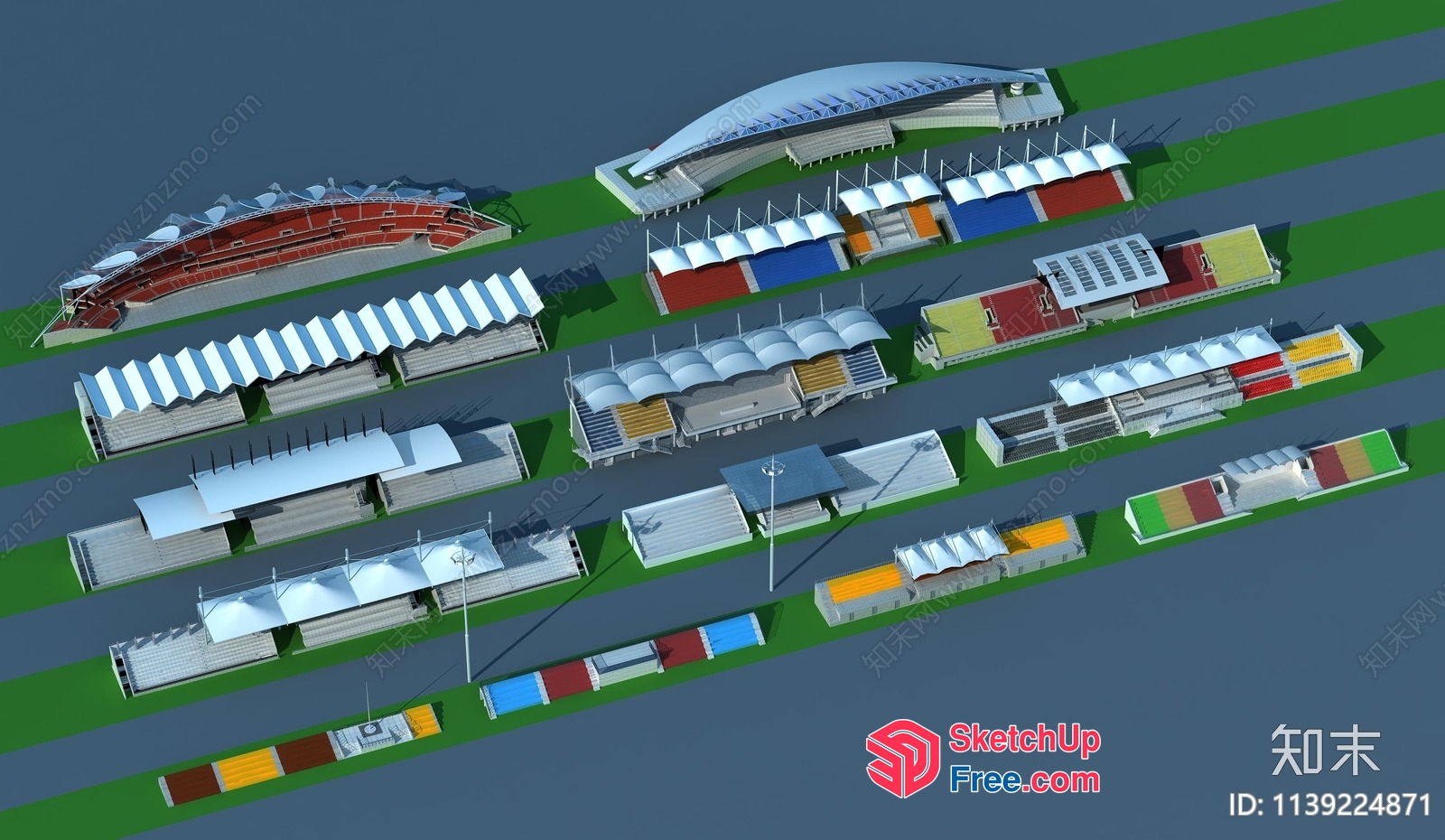 3D Rendering Of A Commercial Street With Various Buildings And Structures 3D SketchUp File