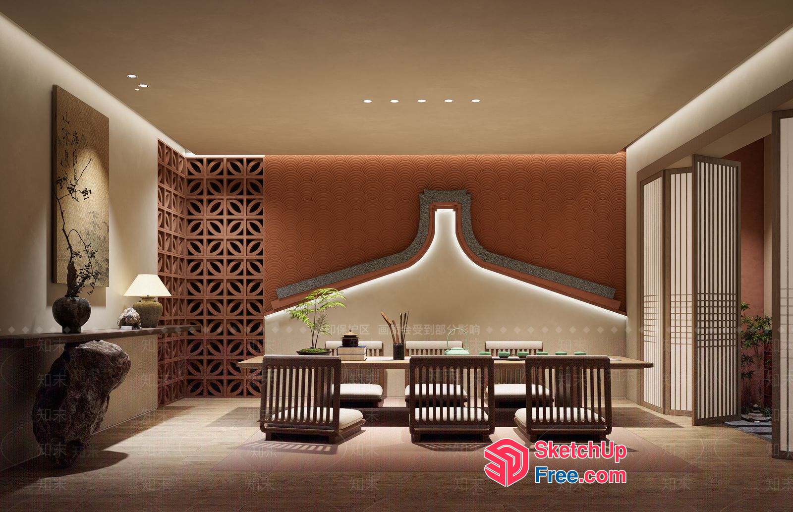 Elegant Dining Room With Asian-Inspired Decor 3D SketchUp File