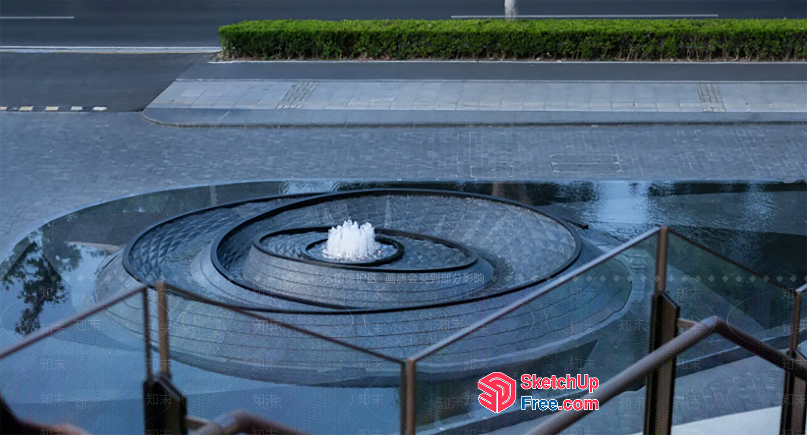 Circular Water Feature With Central Fountain 3D SketchUp File