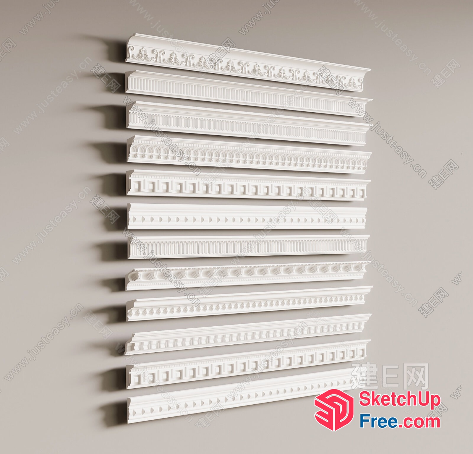 White Ornate Moulding Collection 3D SketchUp File