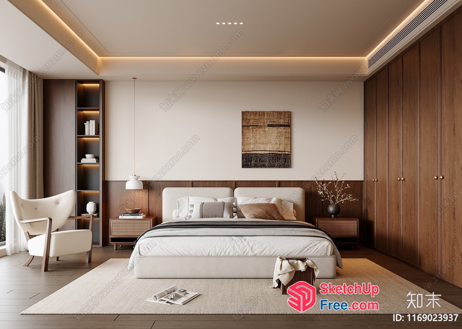 Minimalist Japanese-Style Bedroom With Wood Accents 3D SketchUp File