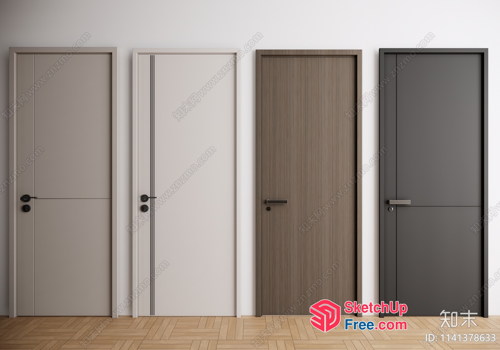 Four Doors Of Different Styles And Colors 3D SketchUp File