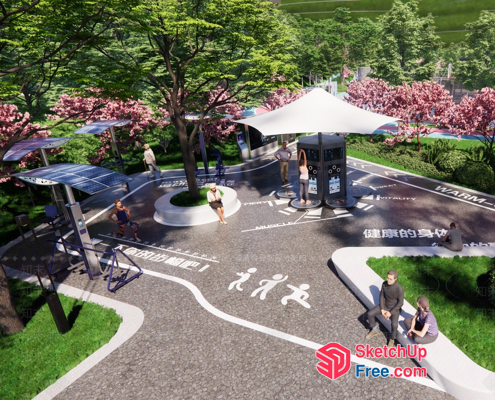 Modern Outdoor Public Space With Solar-Powered Amenities 3D SketchUp File