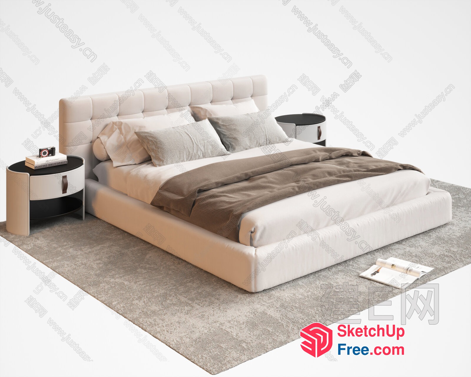 Elegant Bedside Table And Bed Combination 3D SketchUp File