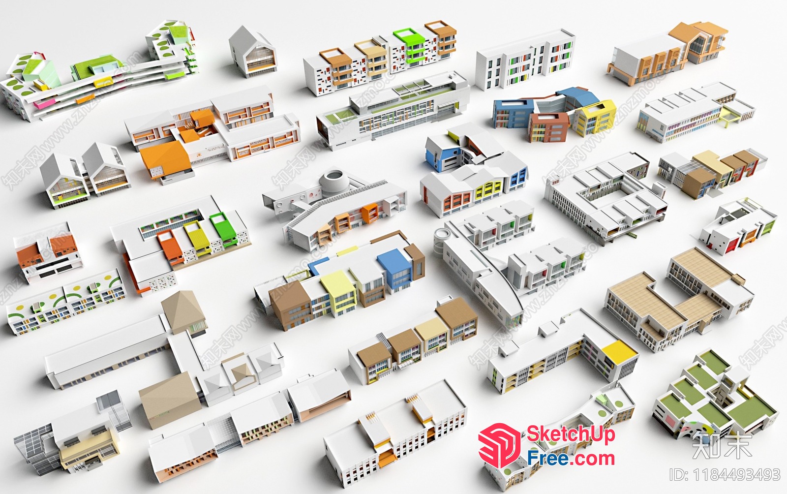 Colorful 3D Model Of Various Buildings 3D SketchUp File