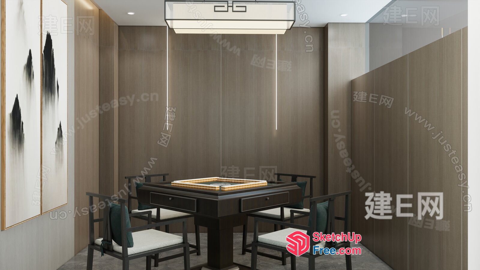 Modern Minimalist Dining Room With Square Table And Chairs 3D SketchUp File