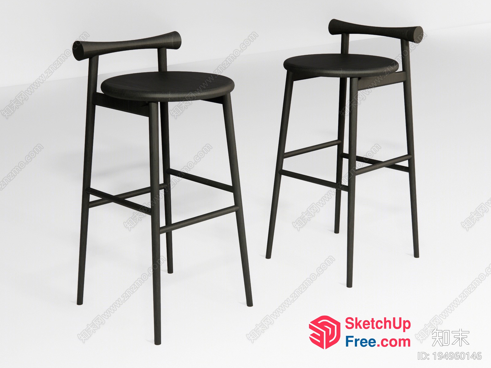 Two Black Bar Stools In A Minimalist Style 3D SketchUp File