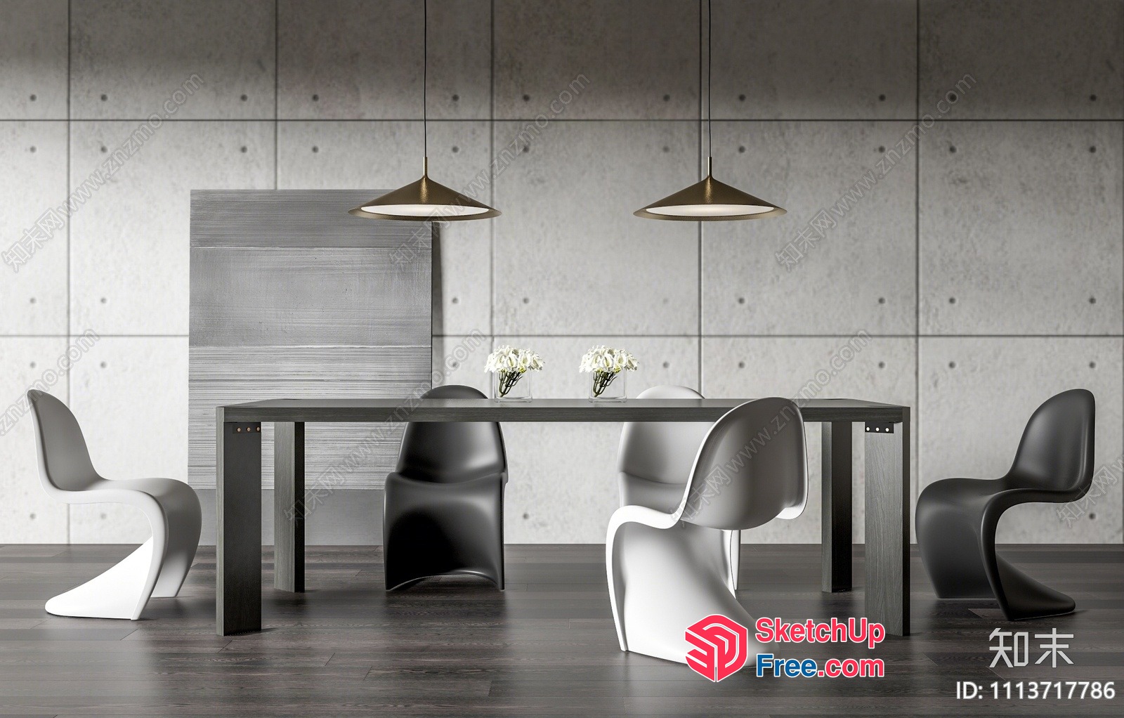 Modern Minimalist Dining Room With Sleek Chairs And Table 3D SketchUp File
