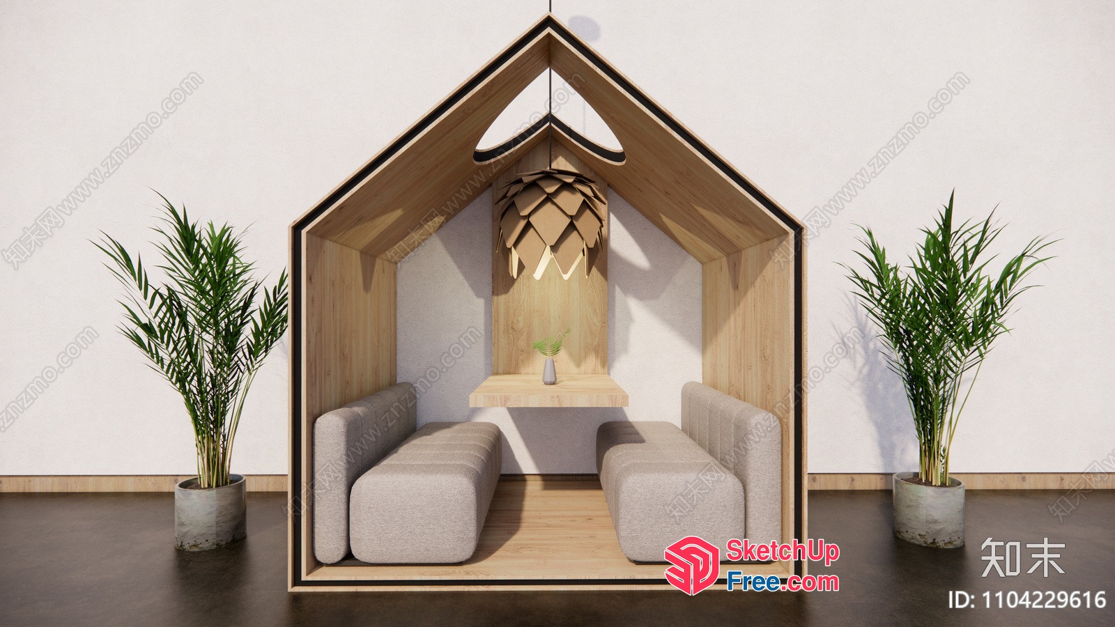 Modern Minimalist Living Room With Wood Accents And Plants 3D SketchUp File
