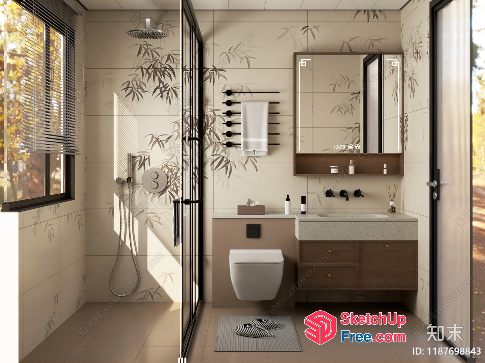 Modern Bathroom With Bamboo Decor And Natural Light 3D SketchUp File