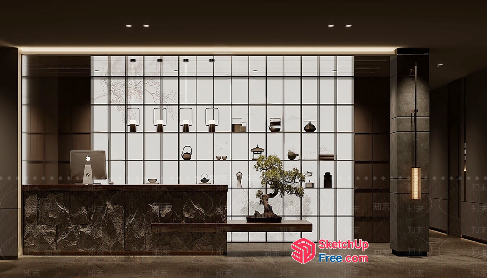 Elegant Modern Japanese-Style Reception Area 3D SketchUp File