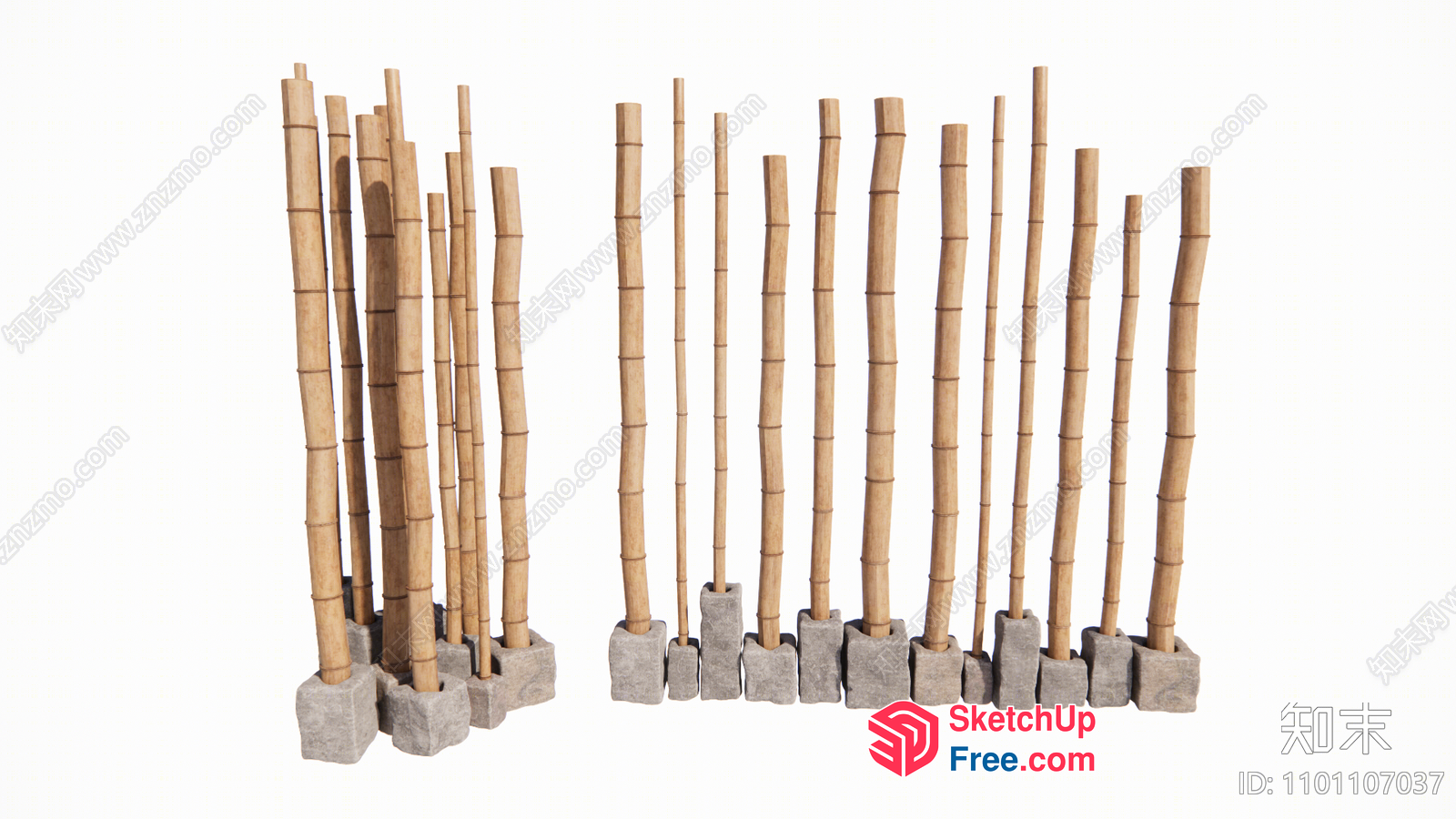 Bamboo And Stone Pillars 3D SketchUp File