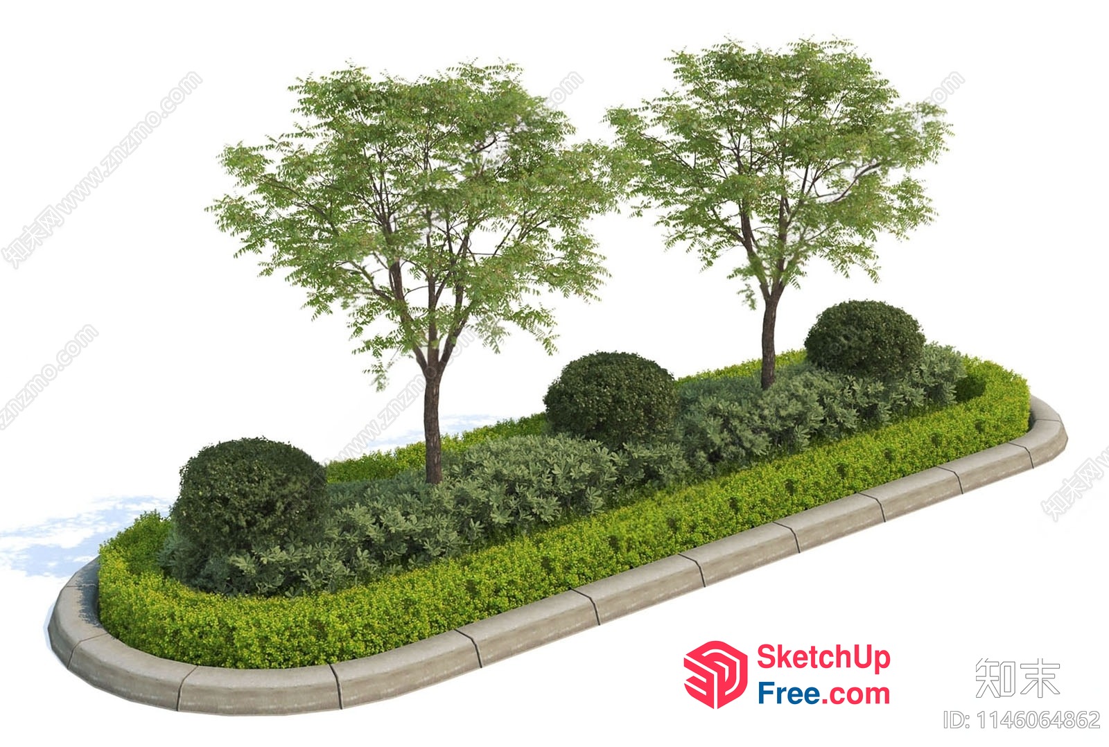Greenery Garden With Trees And Shrubs 3D SketchUp File