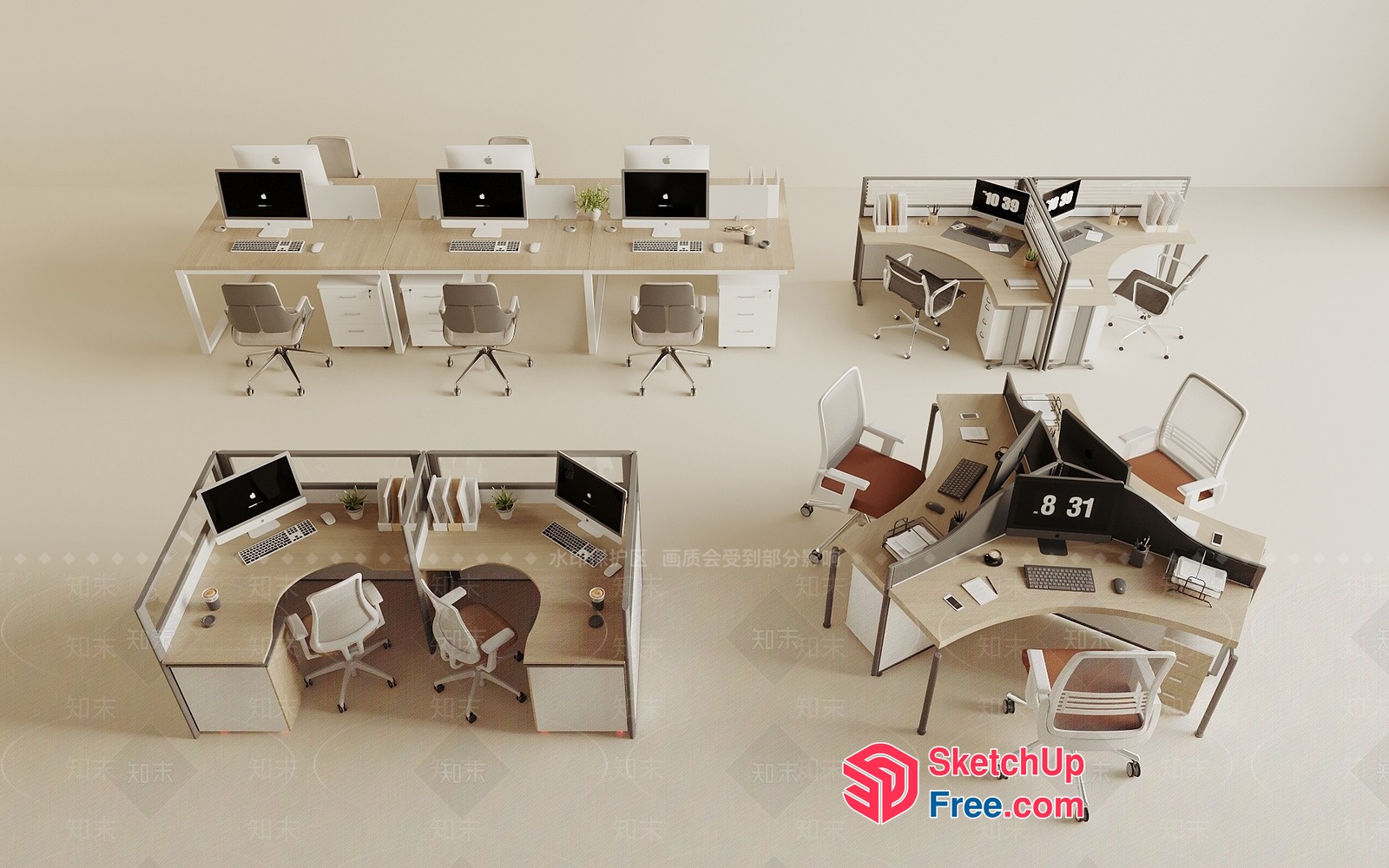 Modern Minimalist Office Cubicles 3D SketchUp File