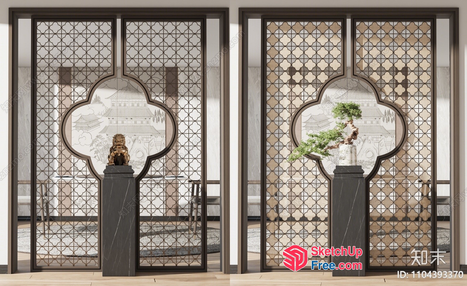 Elegant Partition Screen With Asian-Inspired Design And Decor 3D SketchUp File