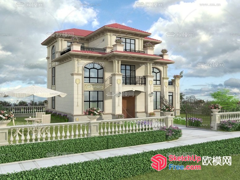 Luxurious European Villa With Ornate Balconies 3D SketchUp File