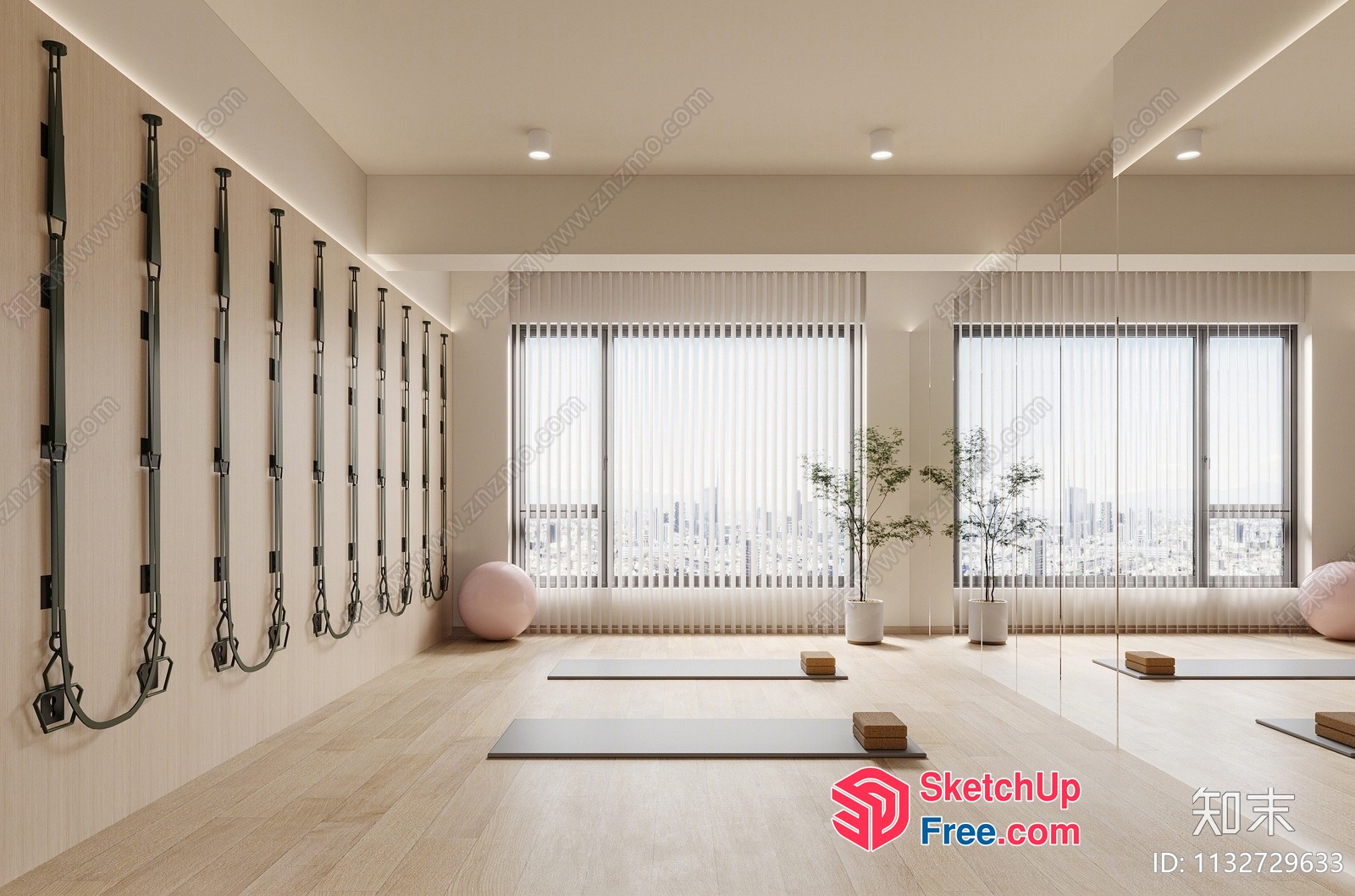 Minimalist Yoga Studio With Natural Light And Urban View 3D SketchUp File