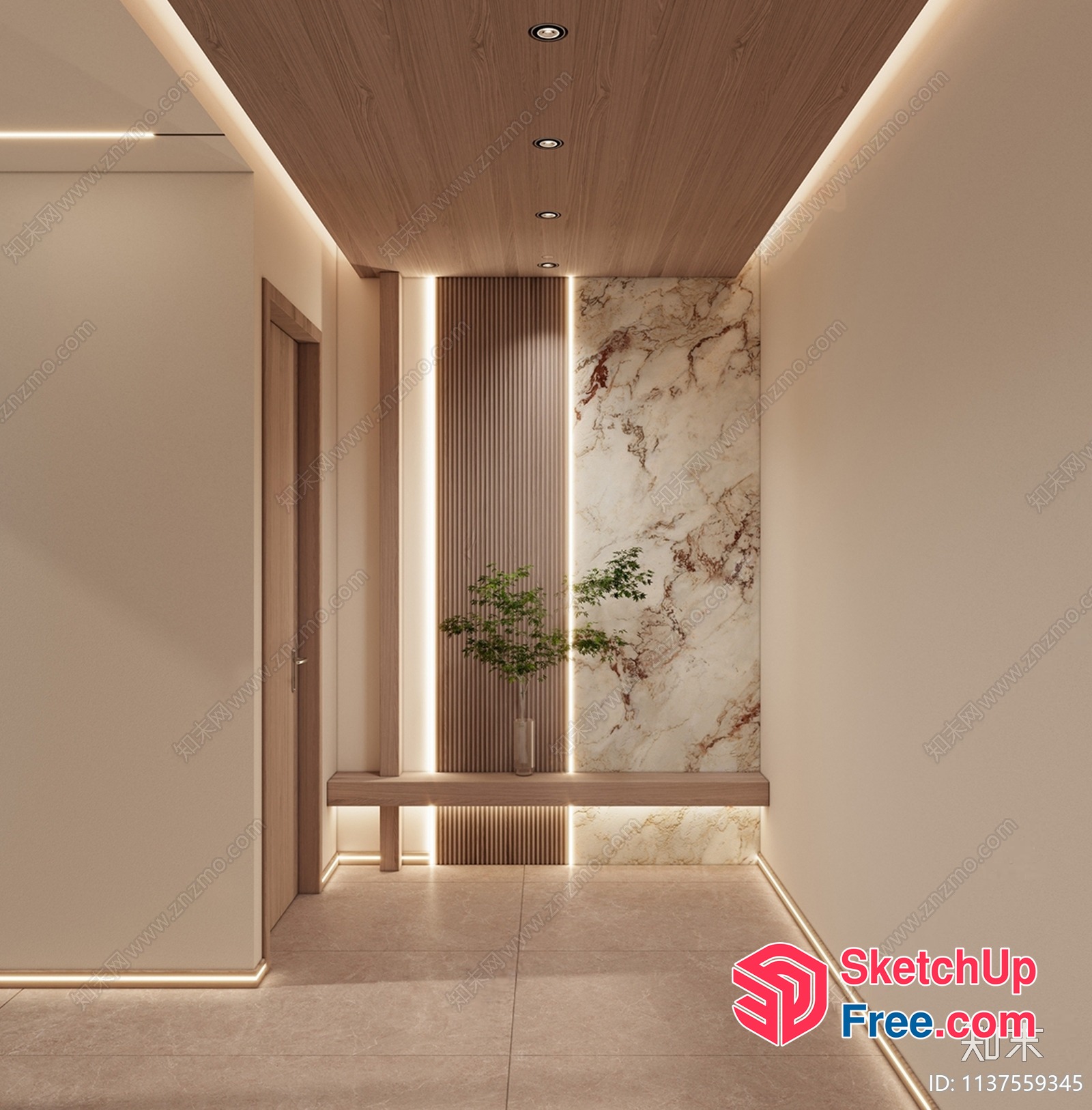 Modern Minimalist Hallway With Marble Accent 3D SketchUp File