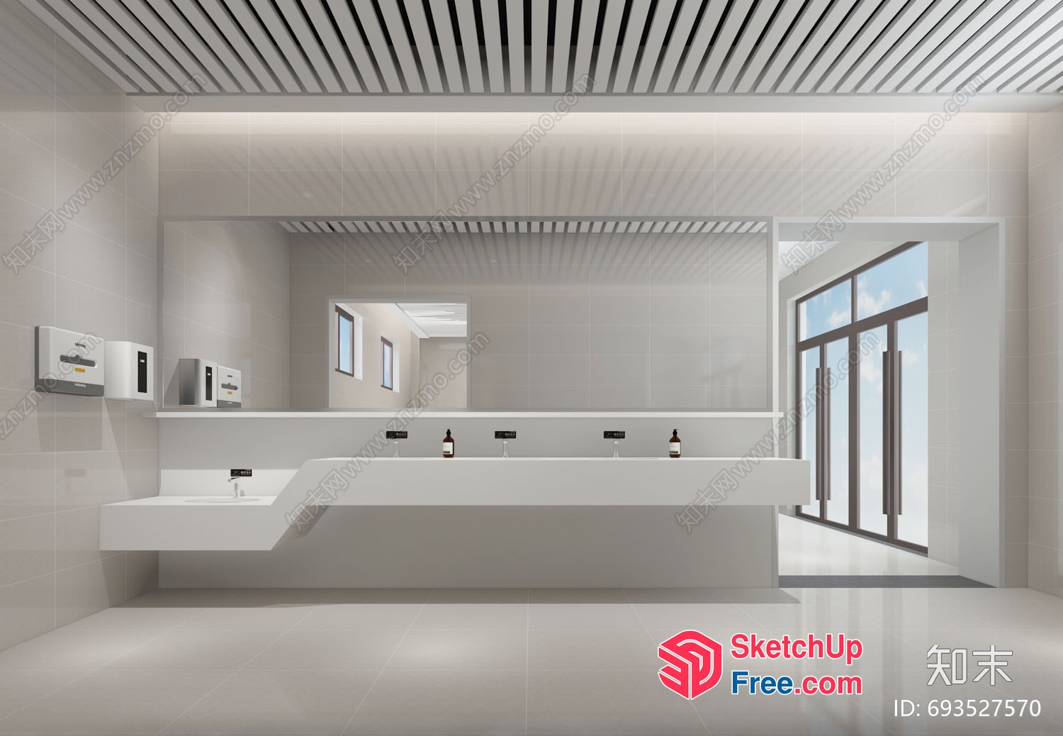 Modern White Bathroom With Sleek Fixtures And Large Mirror 3D SketchUp File