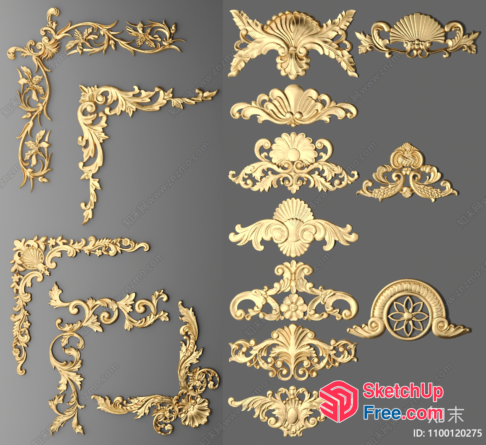 Ornate Gold Decorative Elements 3D SketchUp File