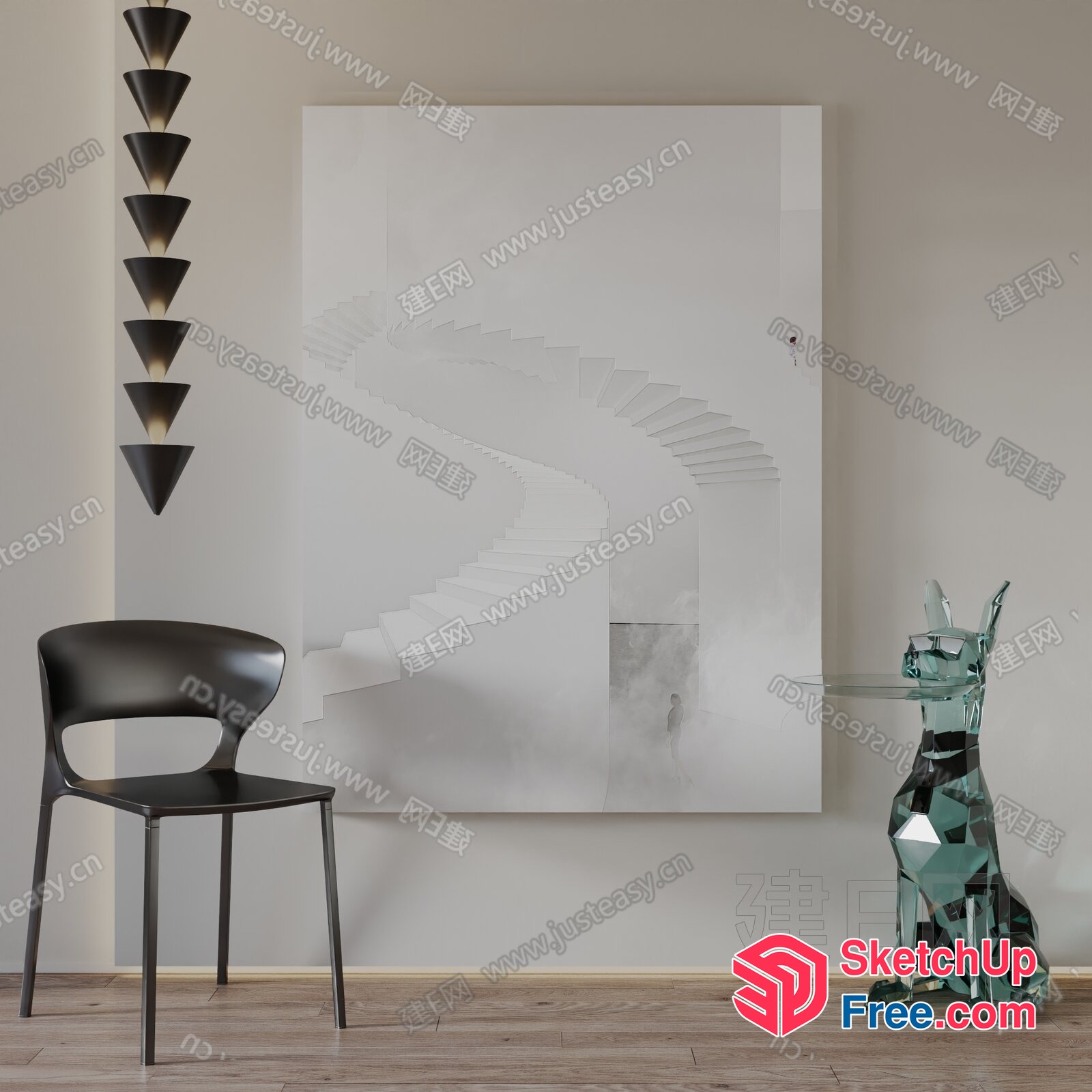 Modern Glass Animal Sculpture And Sleek Black Chair 3D SketchUp File