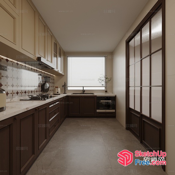 Modern Kitchen With White And Brown Color Scheme 3D SketchUp File