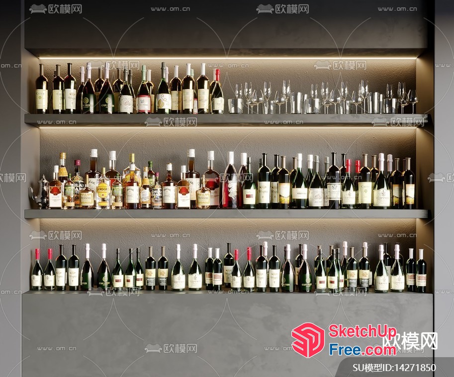 Wine Collection On Three Shelves 3D SketchUp File