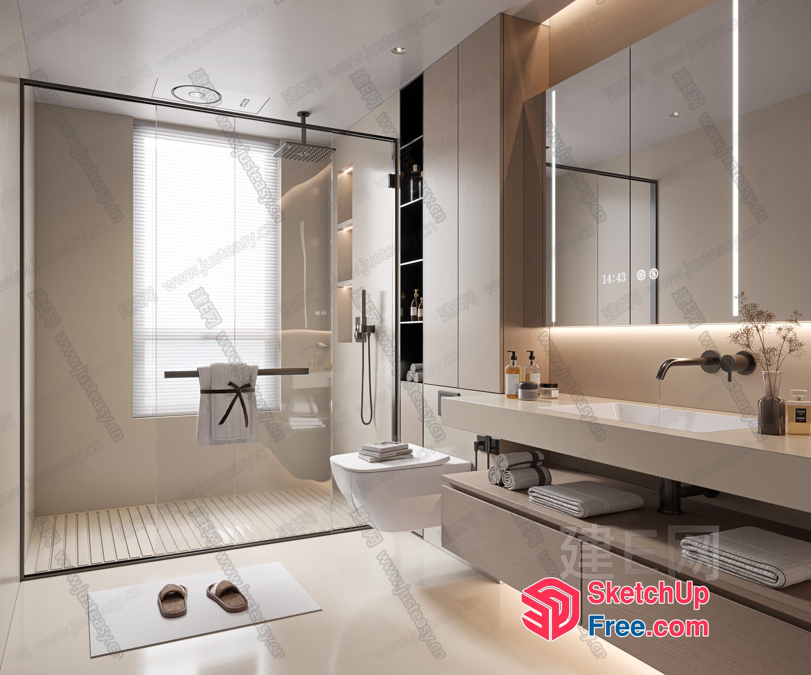 Modern Bathroom Interior With Glass Shower And White Decor 3D SketchUp File