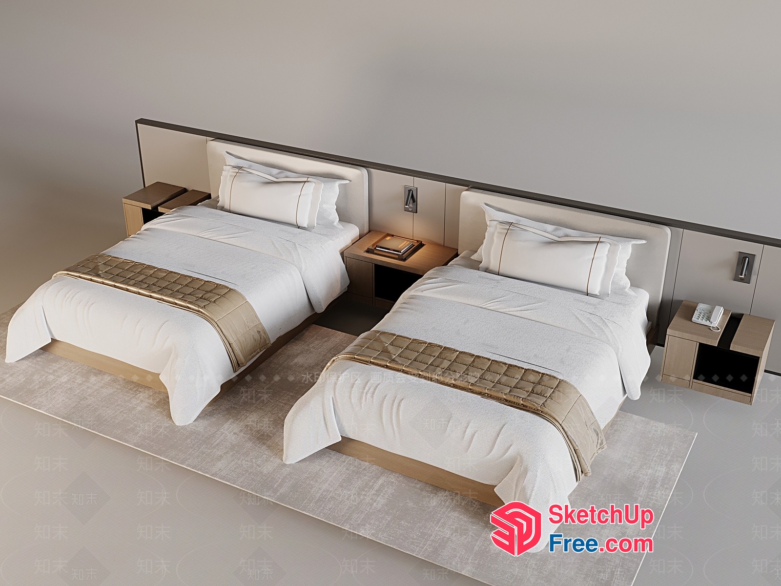 Modern Hotel Room With Two Beds And Minimalist Decor 3D SketchUp File