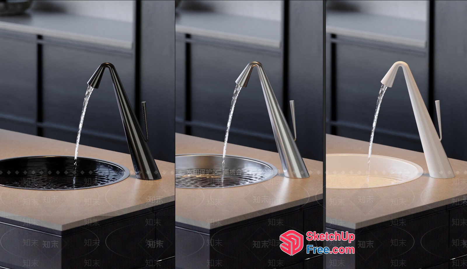 Modern Faucet In Three Different Styles 3D SketchUp File