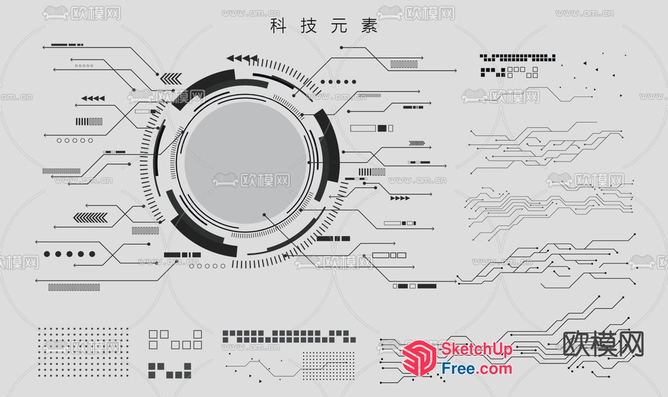 Circuit Board Style Decorative Elements 3D SketchUp File